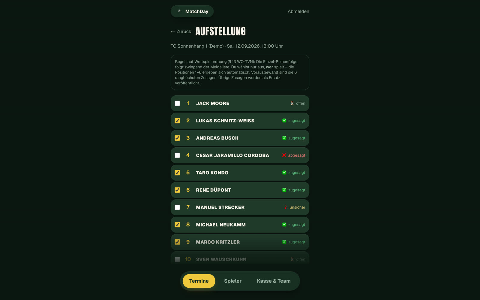 Aufstellung